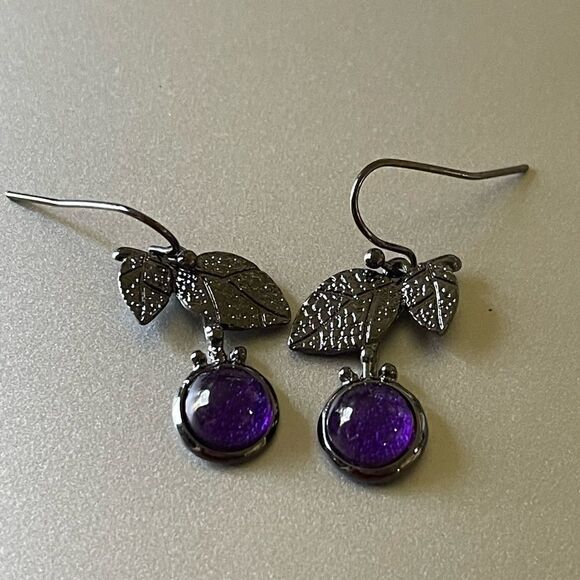 NWOT Sterling Silver Amethyst Stone Dangle Earrings - Picture 1 of 4
